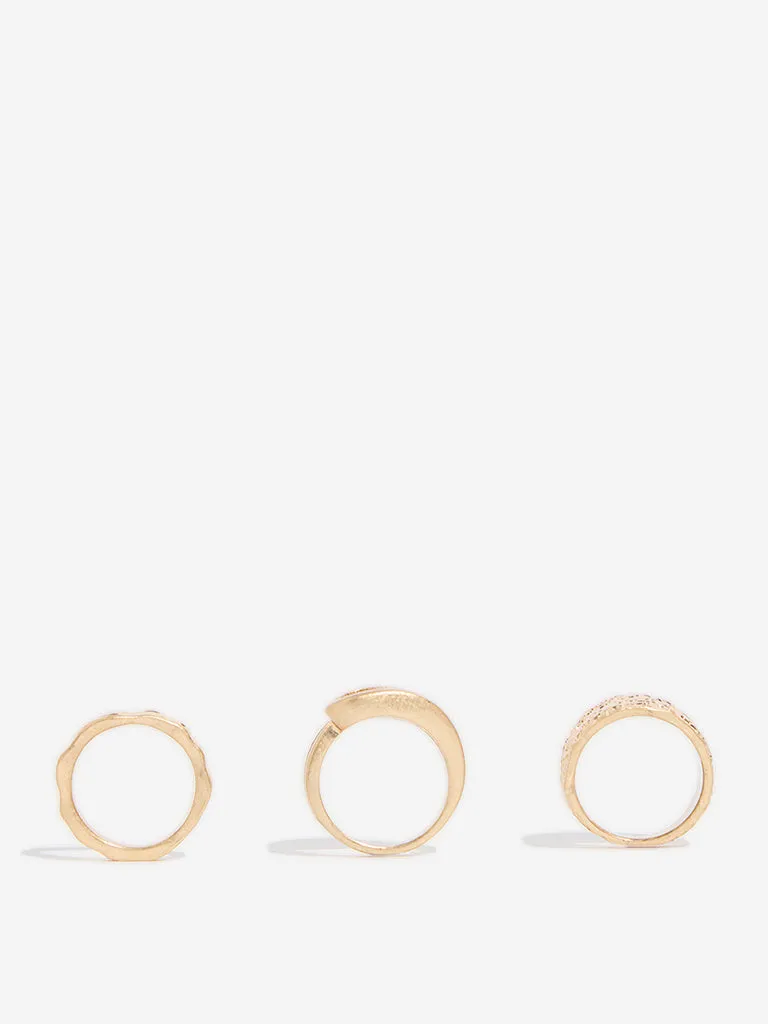 Westside Accessories Gold Pleated Rings - Pack of 3
