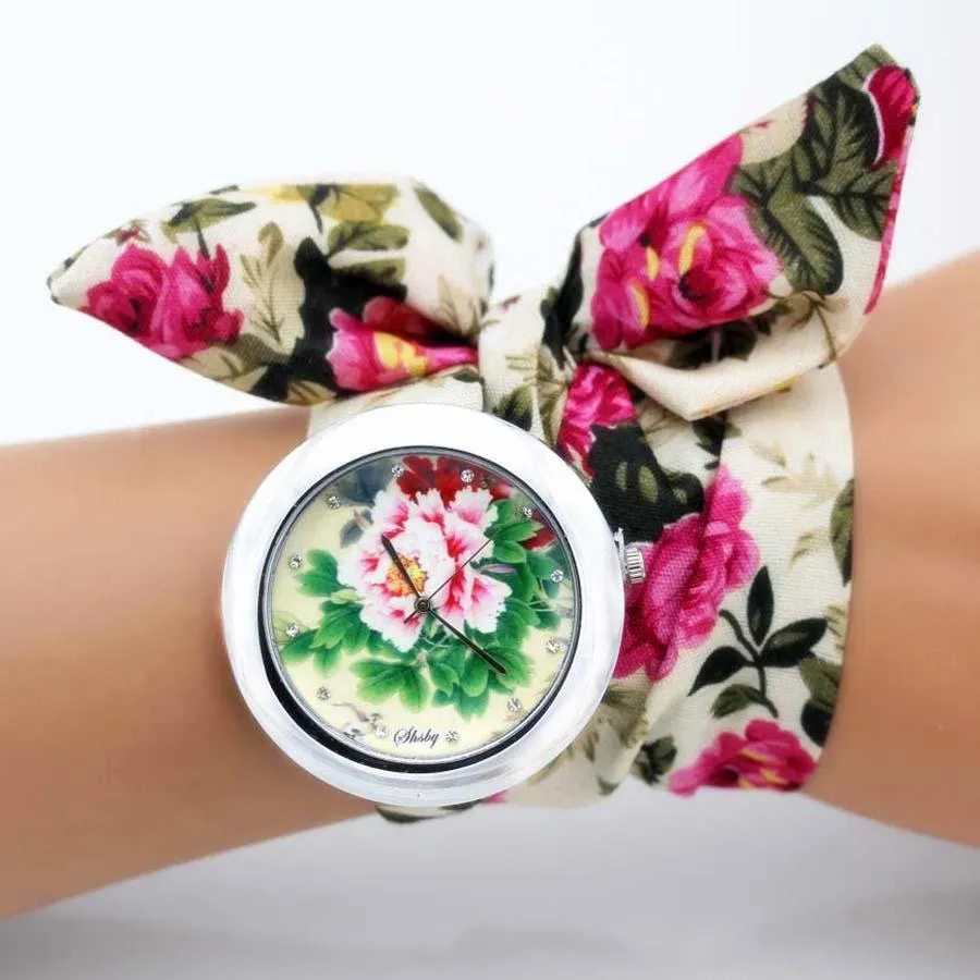 Women Unique New Design Floral Fabric Wrist Watches