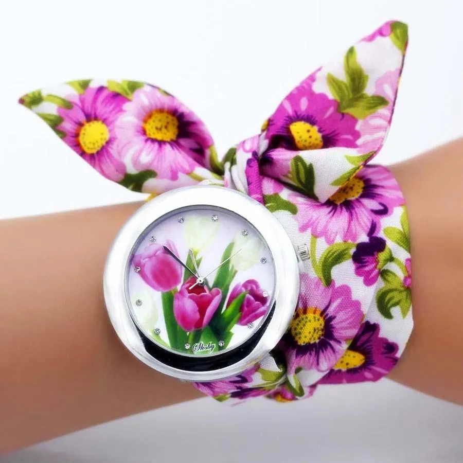 Women Unique New Design Floral Fabric Wrist Watches