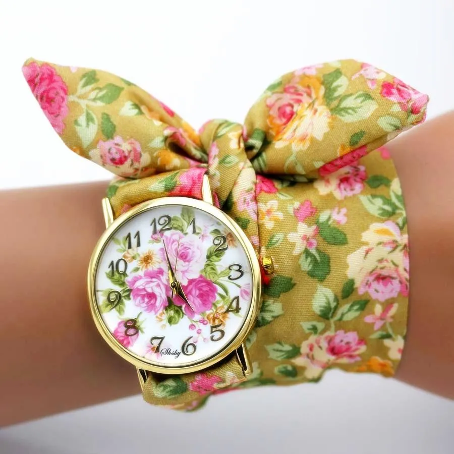Women Unique New Design Floral Fabric Wrist Watches