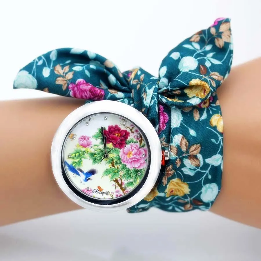 Women Unique New Design Floral Fabric Wrist Watches