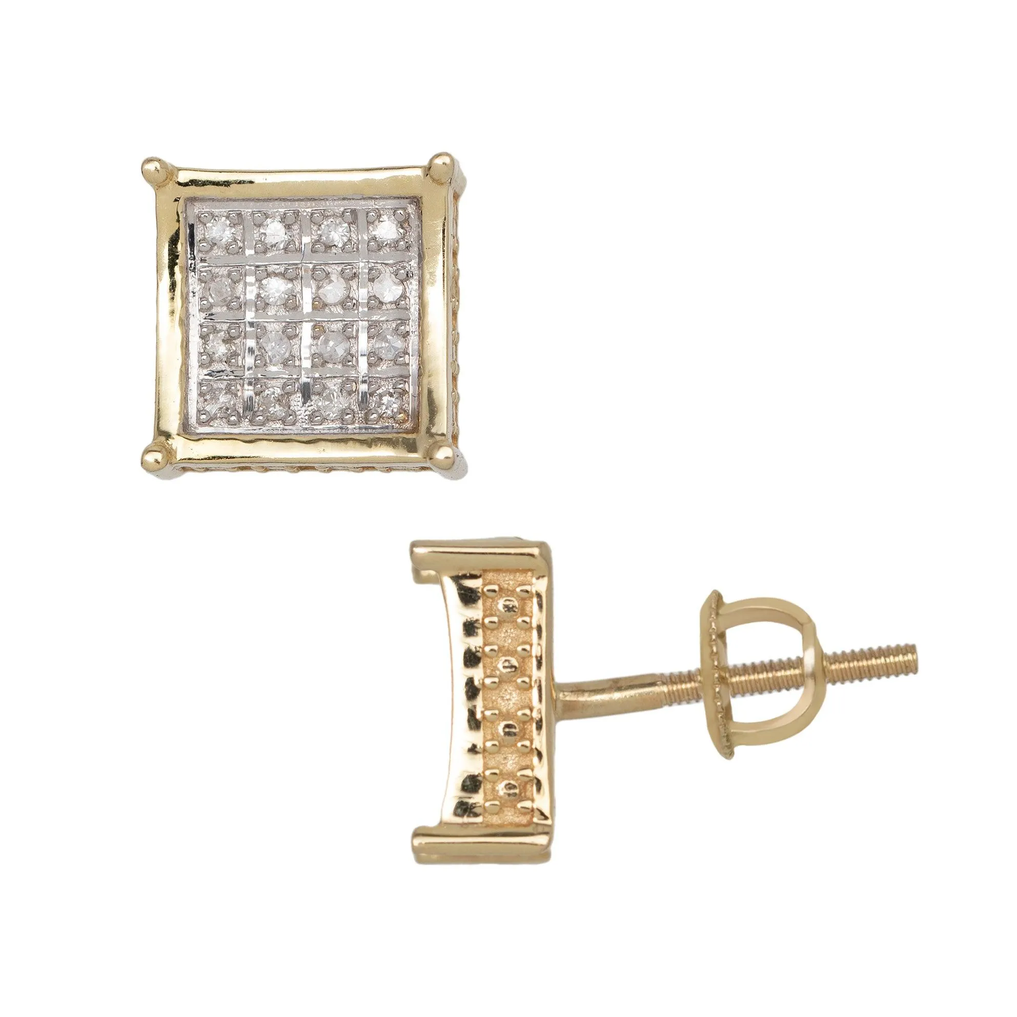 Women's Square Micro-Pavé Diamond Stud Earrings 0.14ct 10K Yellow Gold