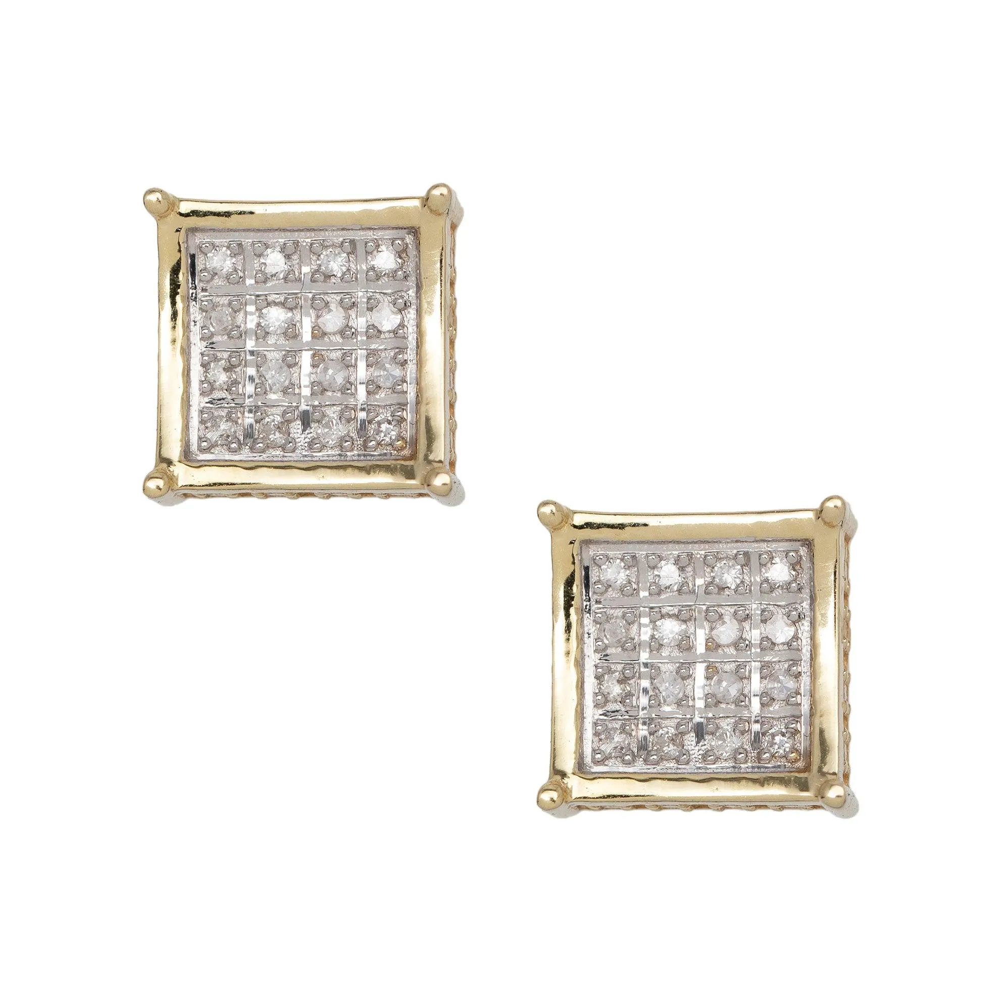 Women's Square Micro-Pavé Diamond Stud Earrings 0.14ct 10K Yellow Gold